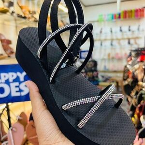 Lovers + Friends Black Sandals with Sparkling Straps